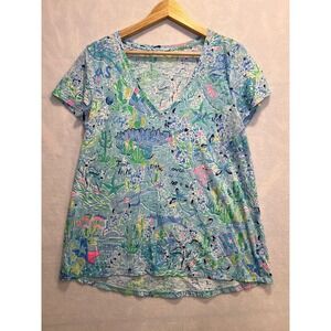 Lilly Pulitzer T Shirt Texas Print V Neck Short Sleeve Tee Medium